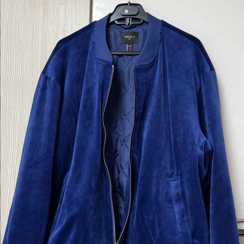 Navy Blue velvet bomber jacket - Picture 8 of 8